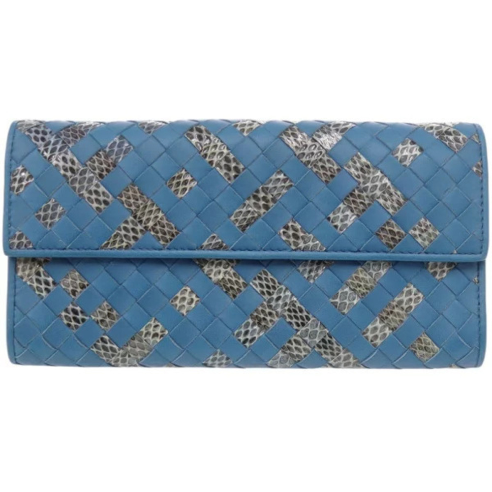 Bottega Veneta Intrecciato Leather Ayers Blue Long Wallet Bottega Veneta